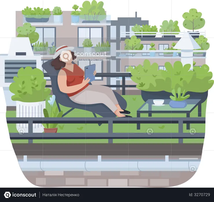 Relaxing on veranda  Illustration