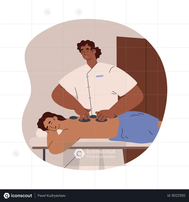 Relaxing woman getting back massage  Illustration