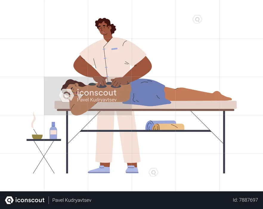 Relaxing woman lying on massage table  Illustration