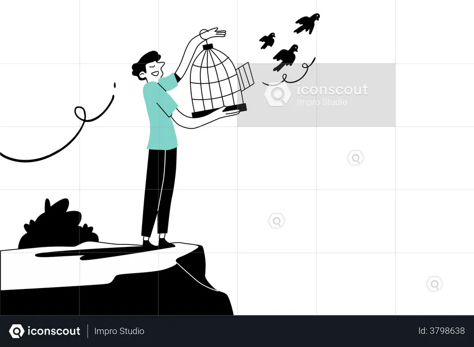 Releasing birds from cage  Illustration
