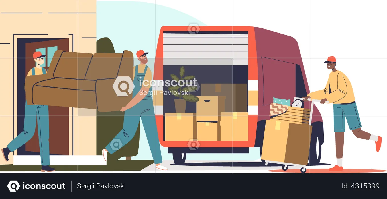 Relocation service worker loaders loading furniture  Illustration