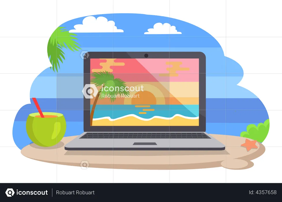 Remote beach working place  Illustration