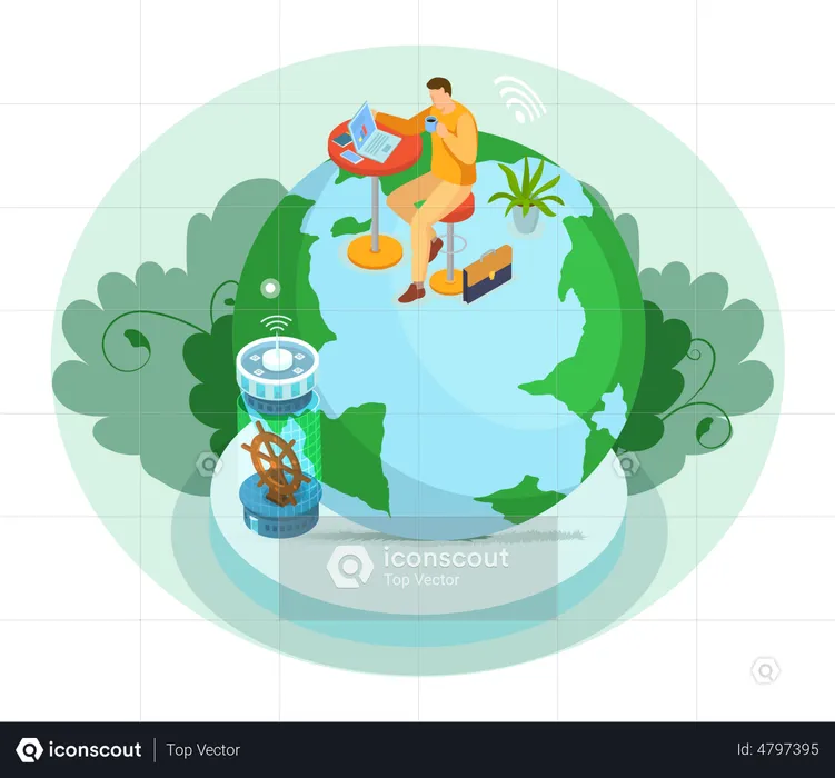 Remote business teleworkers connecting online  Illustration