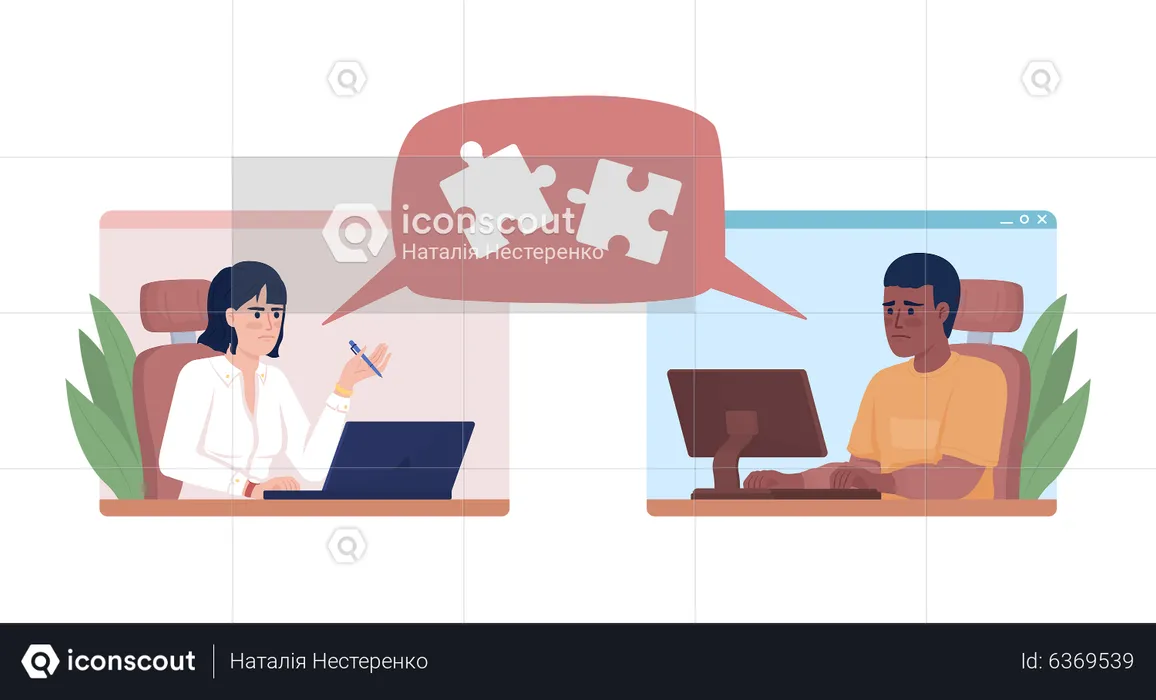 Remote coworkers having communication barrier  Illustration