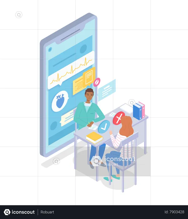 Remote smartphone online doctor consultation  Illustration