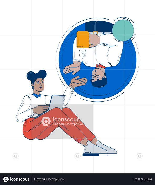 Remote teamwork between two diverse teleworkers  Illustration