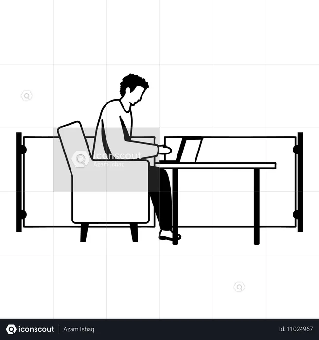 Remote worker using their laptop in a relaxation area  Illustration