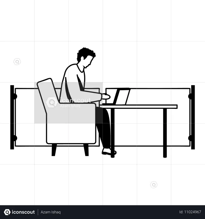 Remote worker using their laptop in a relaxation area  Illustration