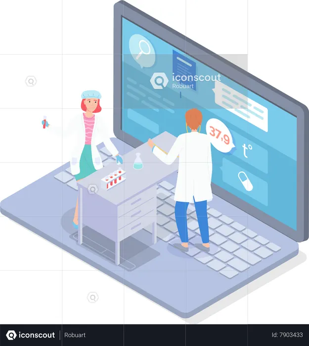 Remotely doctor consultation via laptop  Illustration
