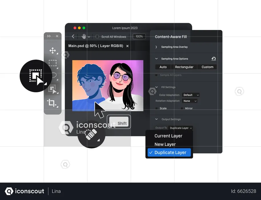 Remove objects in raster graphics editor  Illustration