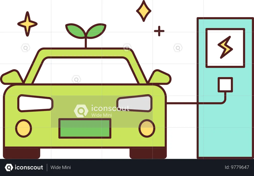 Faire le plein d'essence dans une voiture écologique  Illustration