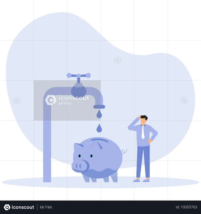 Remplissage d'eau avec tirelire et concept d'économie d'eau et de protection de l'environnement  Illustration