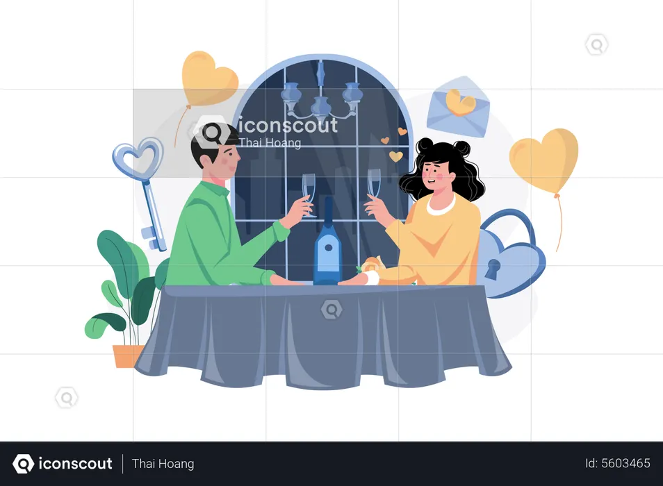 Couple datant dans un restaurant  Illustration