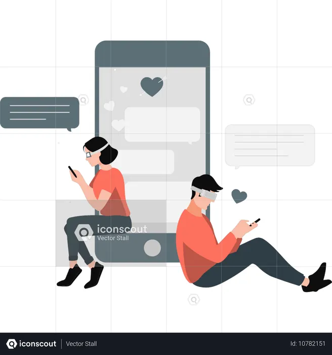 Couple en rencontre en ligne grâce à la technologie virtuelle  Illustration