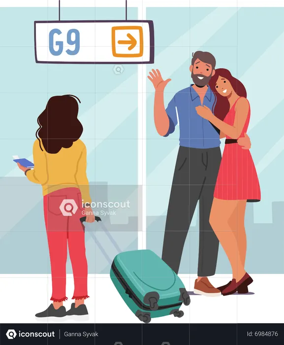 Les parents et la fille se rencontrent à l'aéroport  Illustration