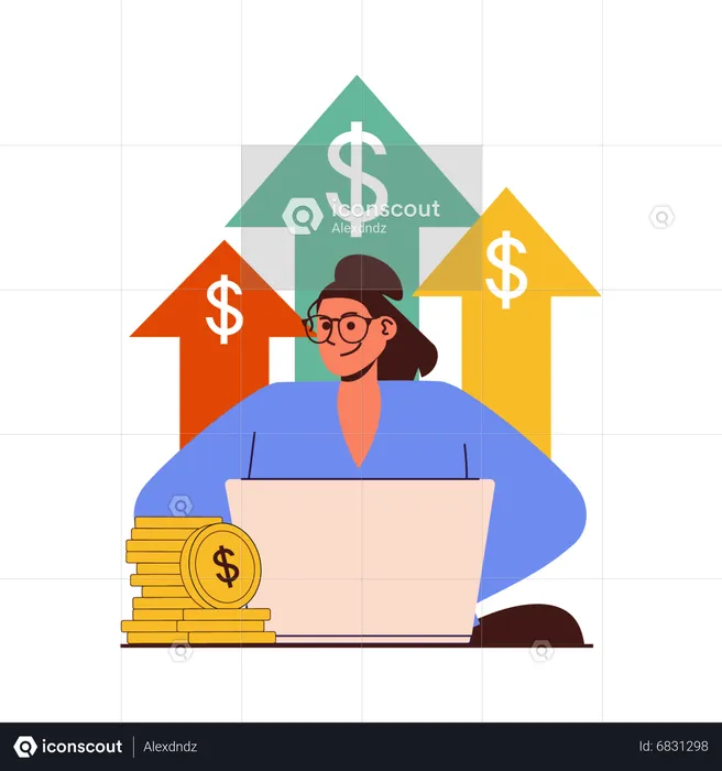 Mujer trabajando en el desempeño de ventas  Ilustración