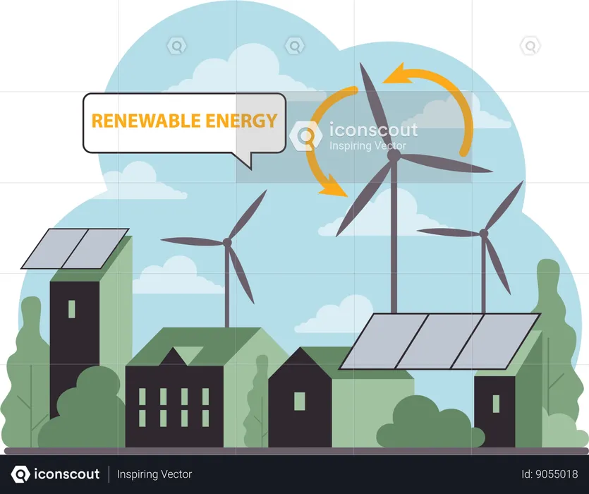 Renewable energy is used in home  Illustration
