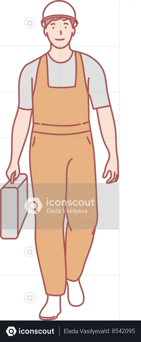 Repair man holding tool kit  Illustration