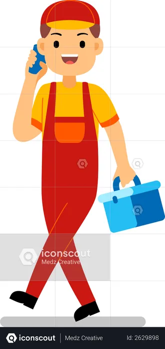 Repair worker talking on phone  Illustration