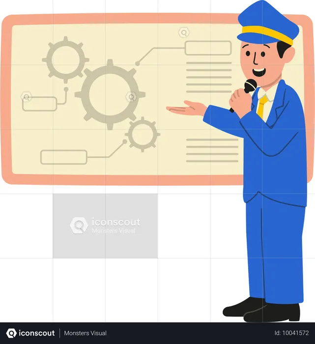 Repairman discussing train configuration  Illustration