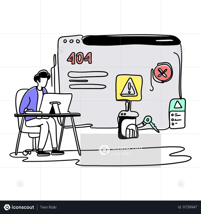 Repairman faces 404 error  Illustration