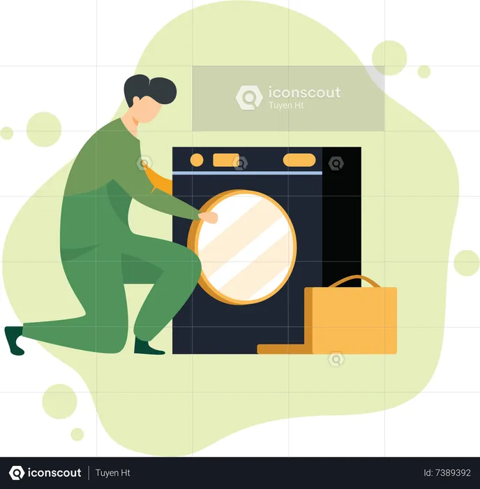 Repairman Fixing Machine  Illustration