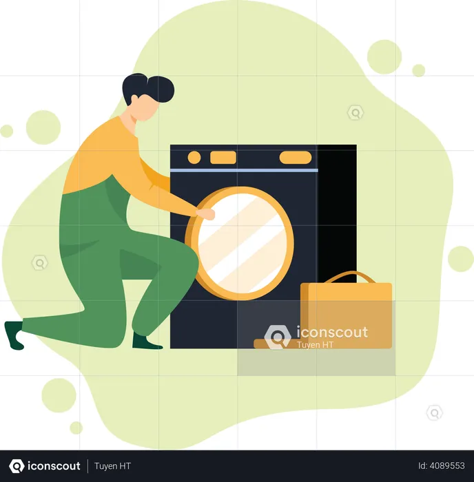 Repairman Fixing Washing Machine  Illustration