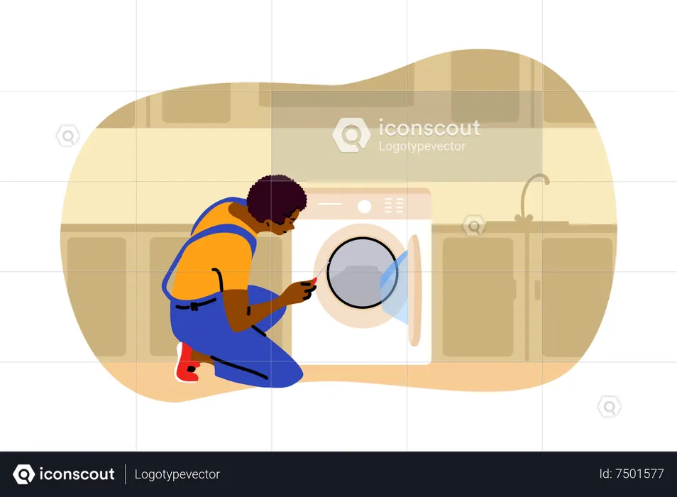 Repairman repairing washing machine  Illustration