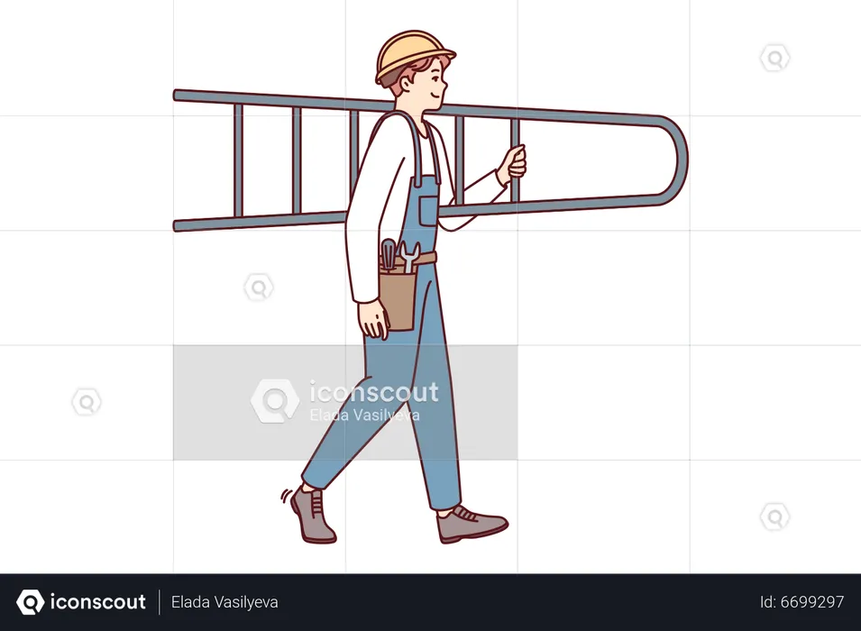 Repairman with ladder  Illustration