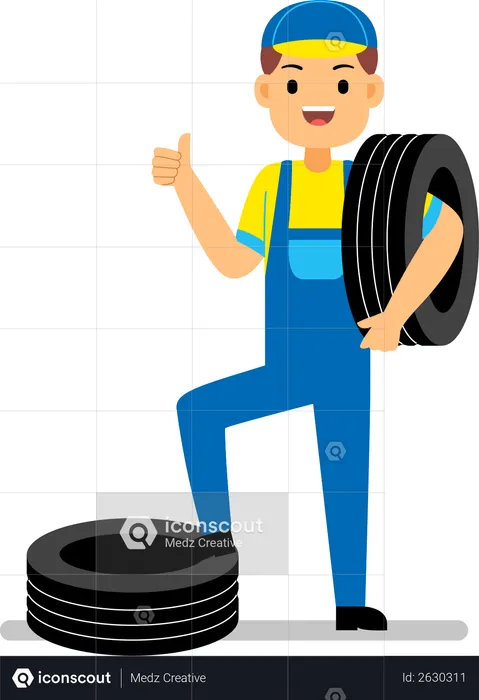 Repairman with tyre  Illustration