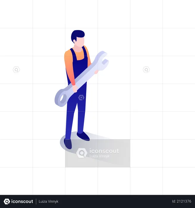 Repairman with wrench  Illustration
