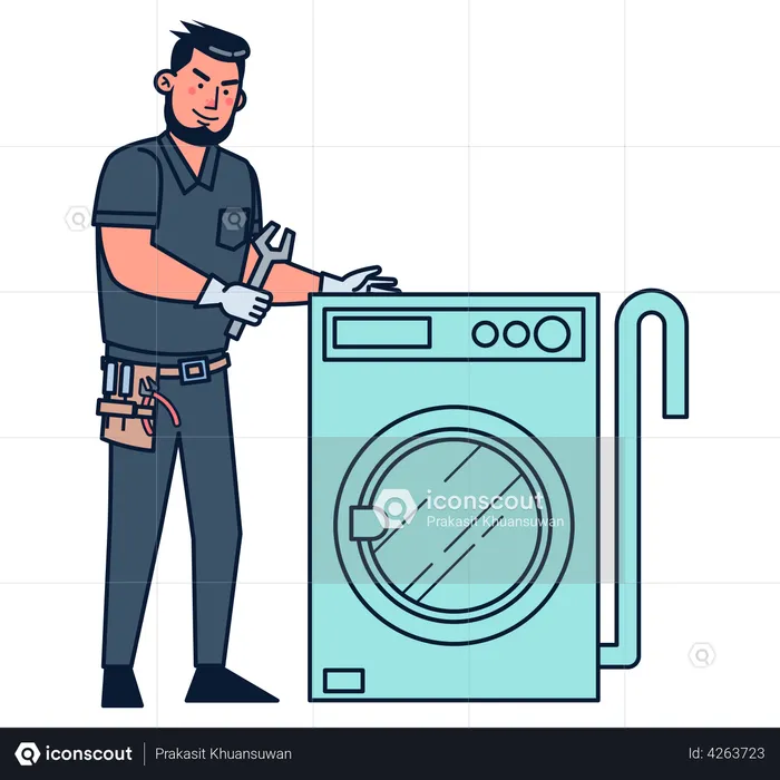 Repairmen repairing washing machine  Illustration