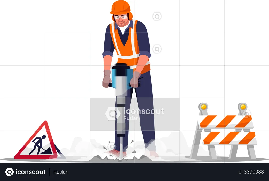 Ouvrier en réparation de routes  Illustration