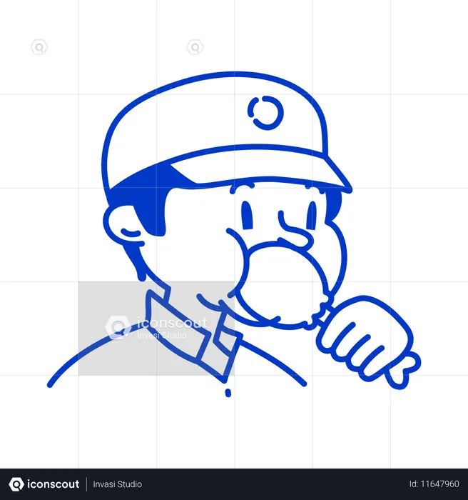 Trabajador de reparto comiendo muslo de pollo  Ilustración