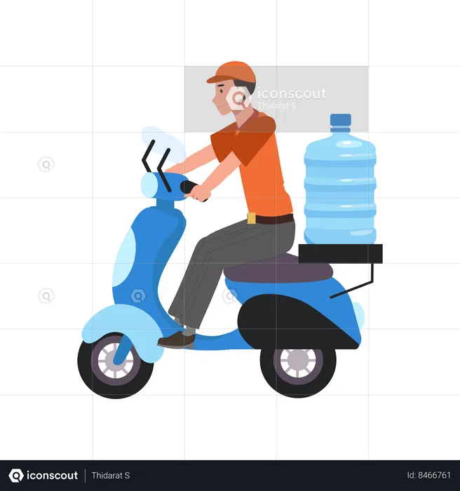 Repartidor entregando agua en motocicleta  Ilustración