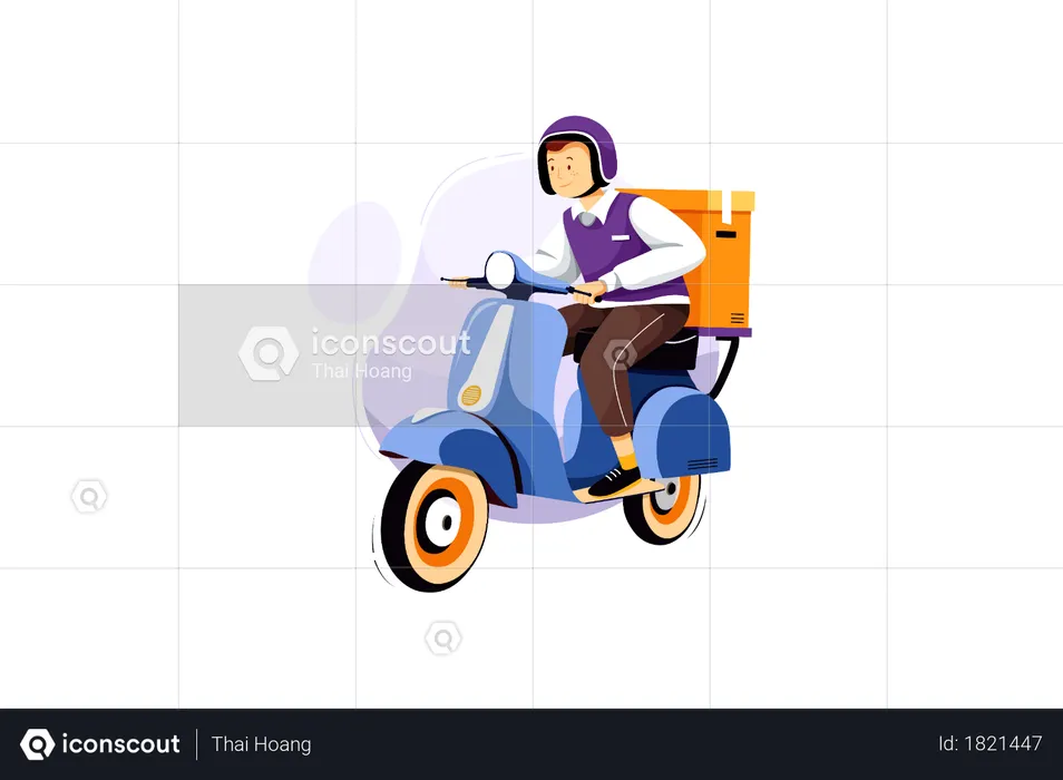 El repartidor entrega el paquete del pedido en una scooter  Illustration