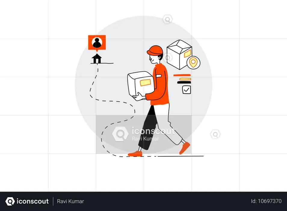 Repartidor yendo a entregar un paquete  Ilustración
