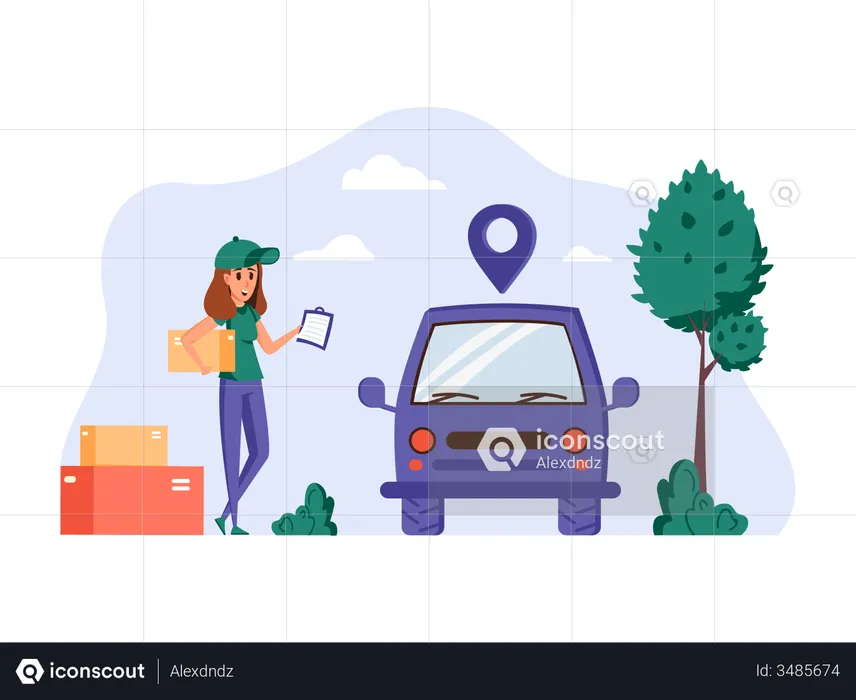 Repartidora va a entregar el paquete  Illustration