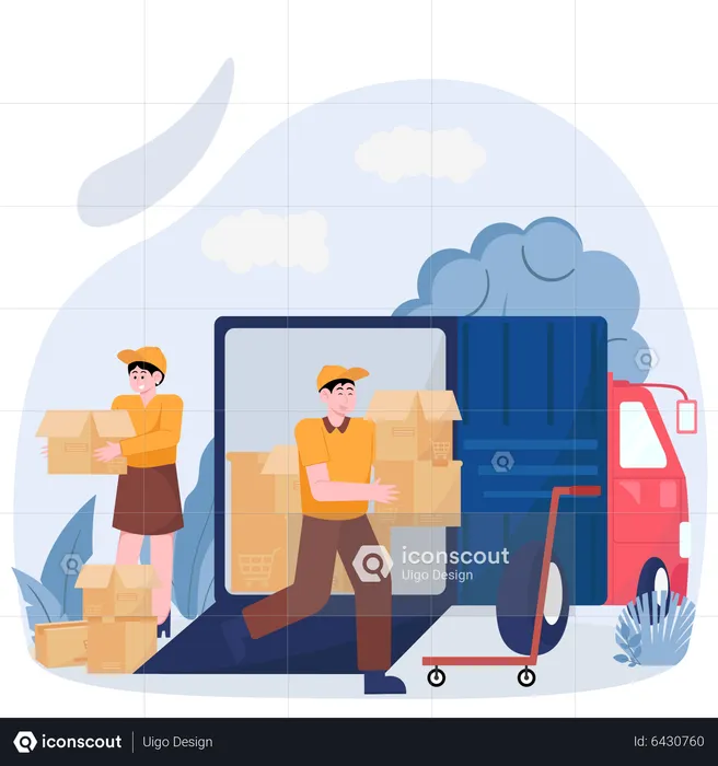 Paquete de transporte de trabajadores de entrega  Ilustración