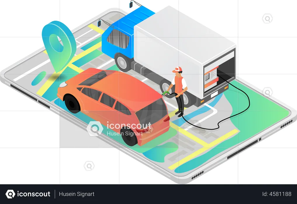 Repostaje remoto a través de un teléfono inteligente  Ilustración