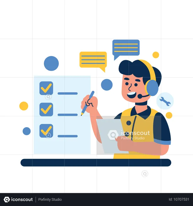 Representante de servicio al cliente tomando notas  Ilustración