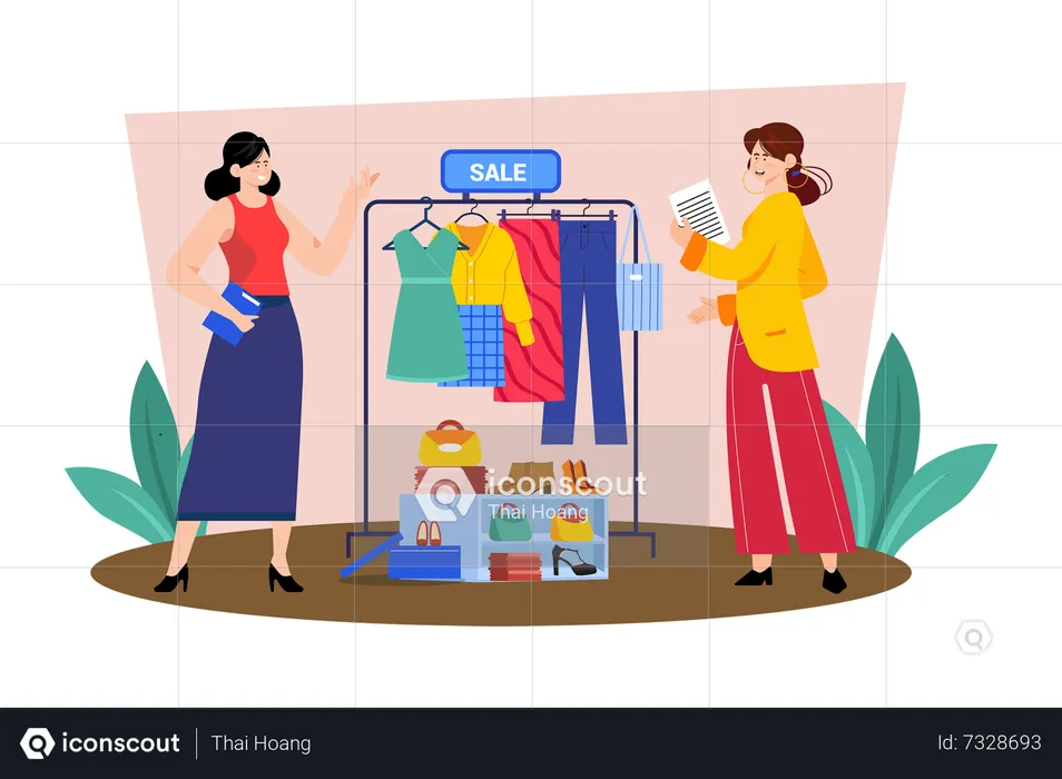 Representante de vendas ajudando os clientes com recomendações e compras de produtos  Ilustração