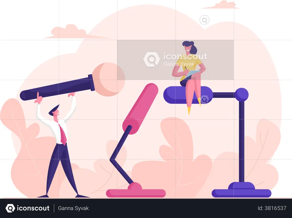Representante masculino haciendo preguntas a la mujer  Ilustración