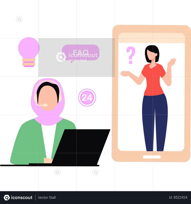 Representative is solving clients faq's  Illustration
