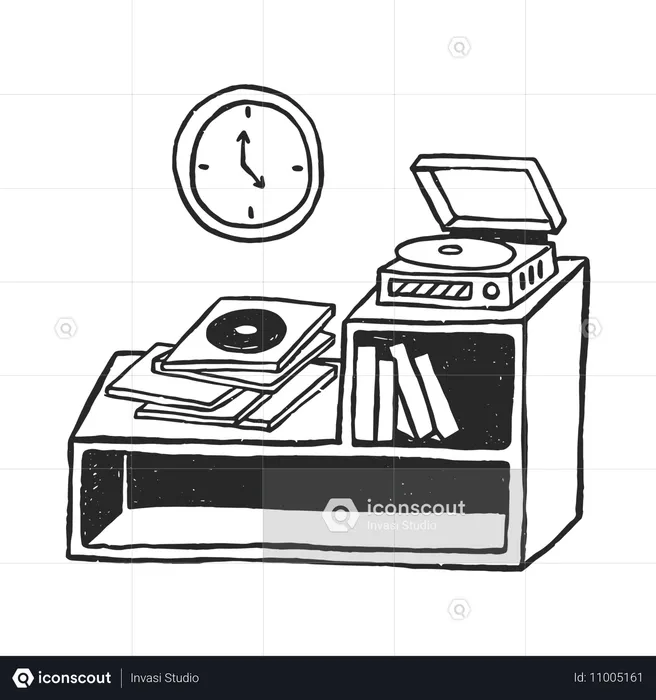 Reproductor de vinilo con auriculares  Ilustración