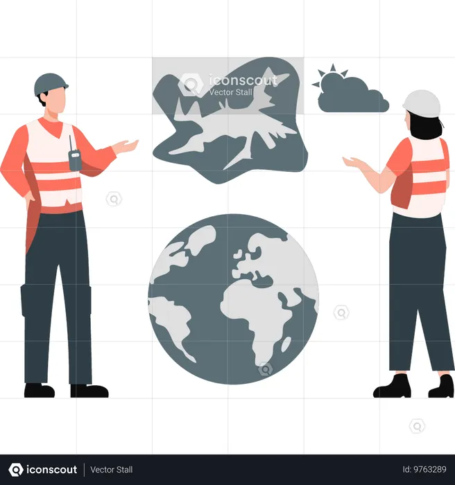 Rescue employees consulting on disaster prevention  Illustration