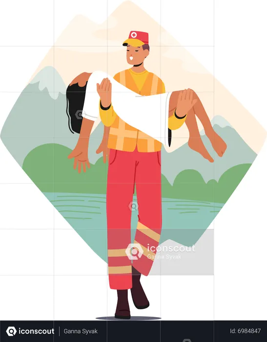 Rescuer heroically carries girl to safety from water  Illustration
