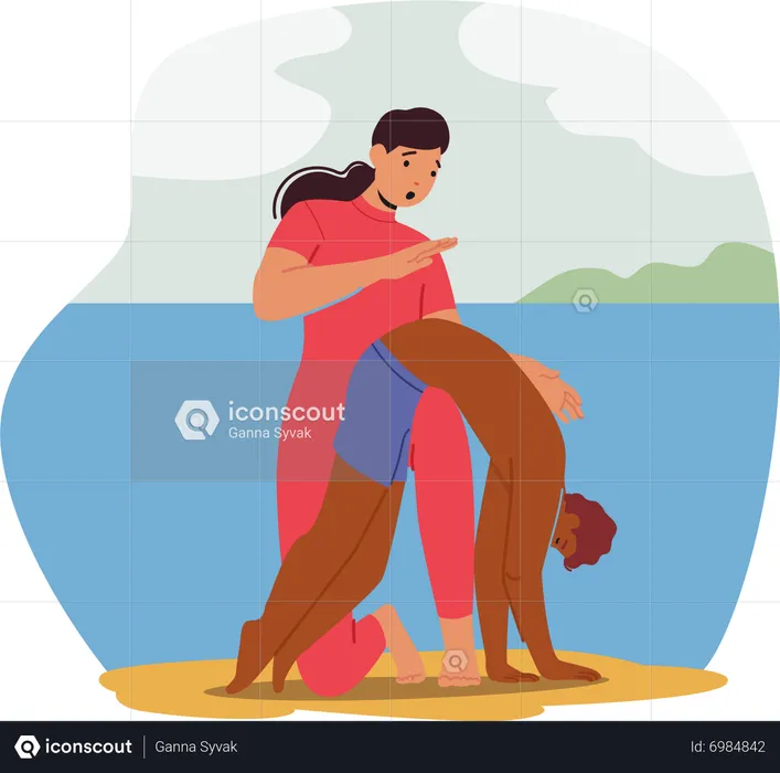 Rescuer provides service for drowning Man  Illustration