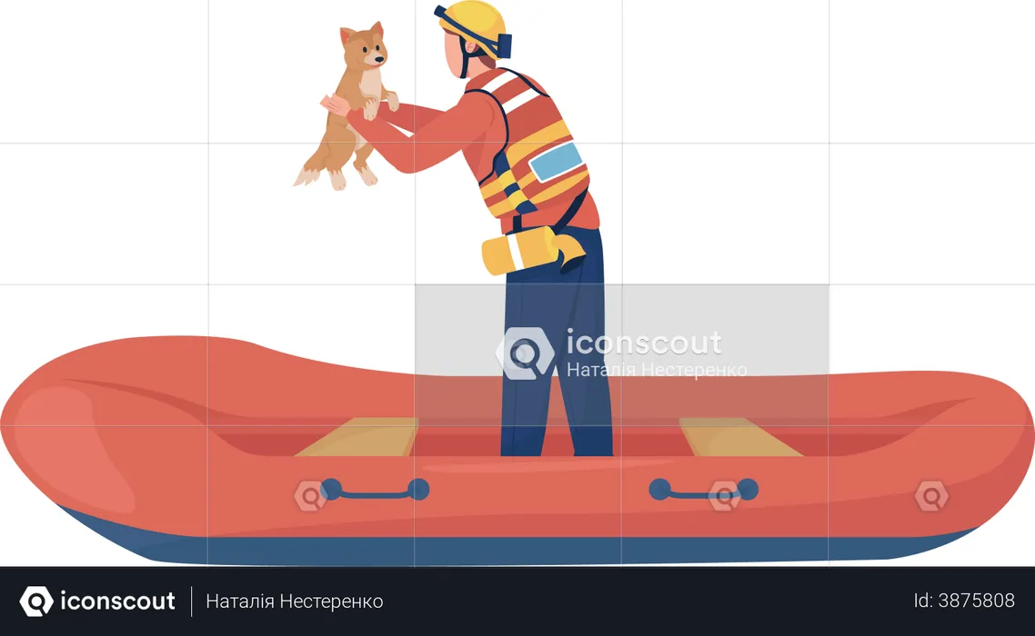 Rescuer saving dog from water  Illustration