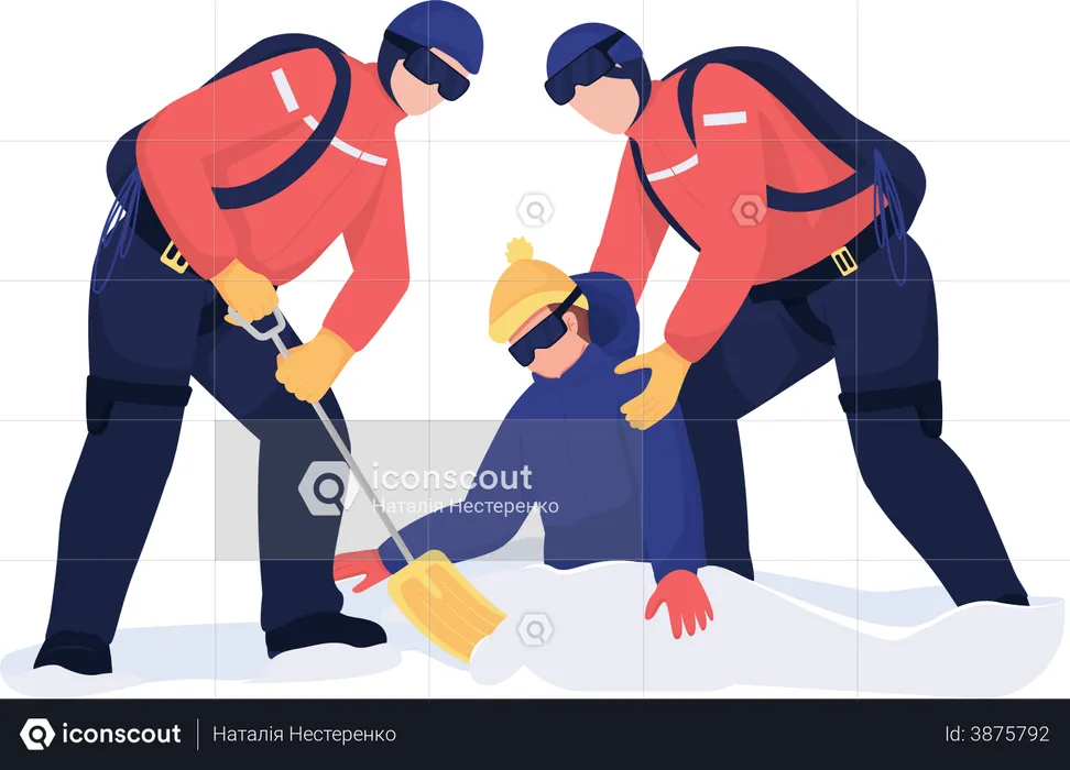 Rescuers digging for buried victim  Illustration